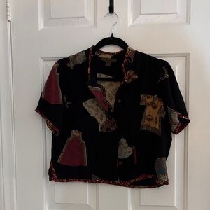 Harari Black Silk Blouse with Multicolor Trim